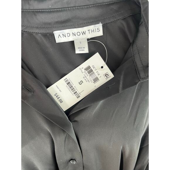 And Now This Button Down Black Satin Long Sleeve Top NWT - Picture 7 of 8